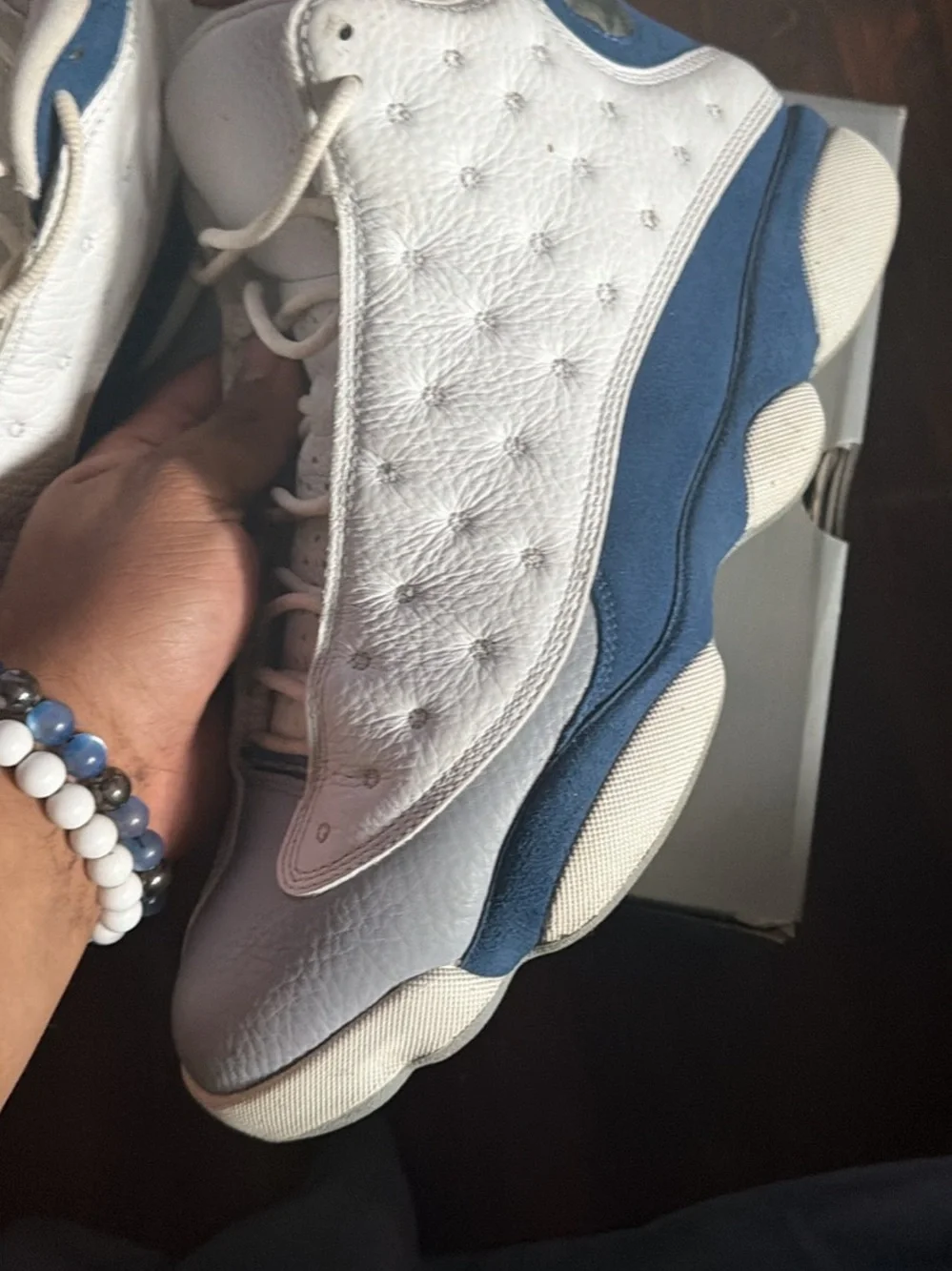 Jordan White and Navy Retro Basketball Sneakers